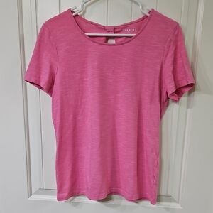 Talbots Pink Short Sleeve Round Neck Tee With Keyhole And Loop Back